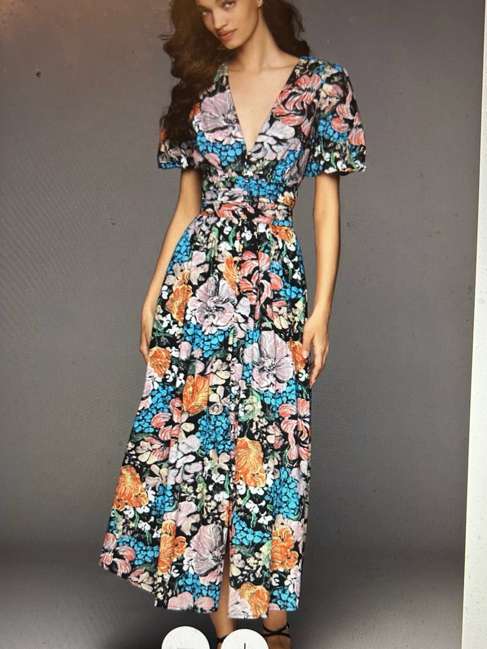 Anthropologie Black Floral Maxi Dress with Multicolor Blooms